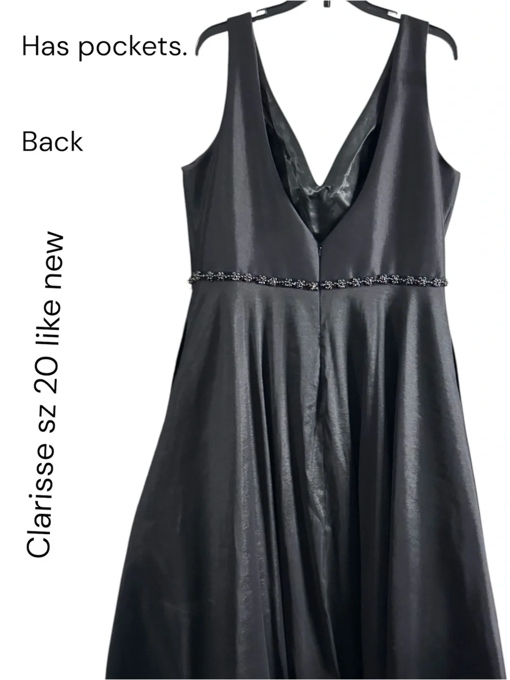 Clarisse Black V-Neck A-Line Prom Dress with Beaded Waist - Picture 4 of 6
